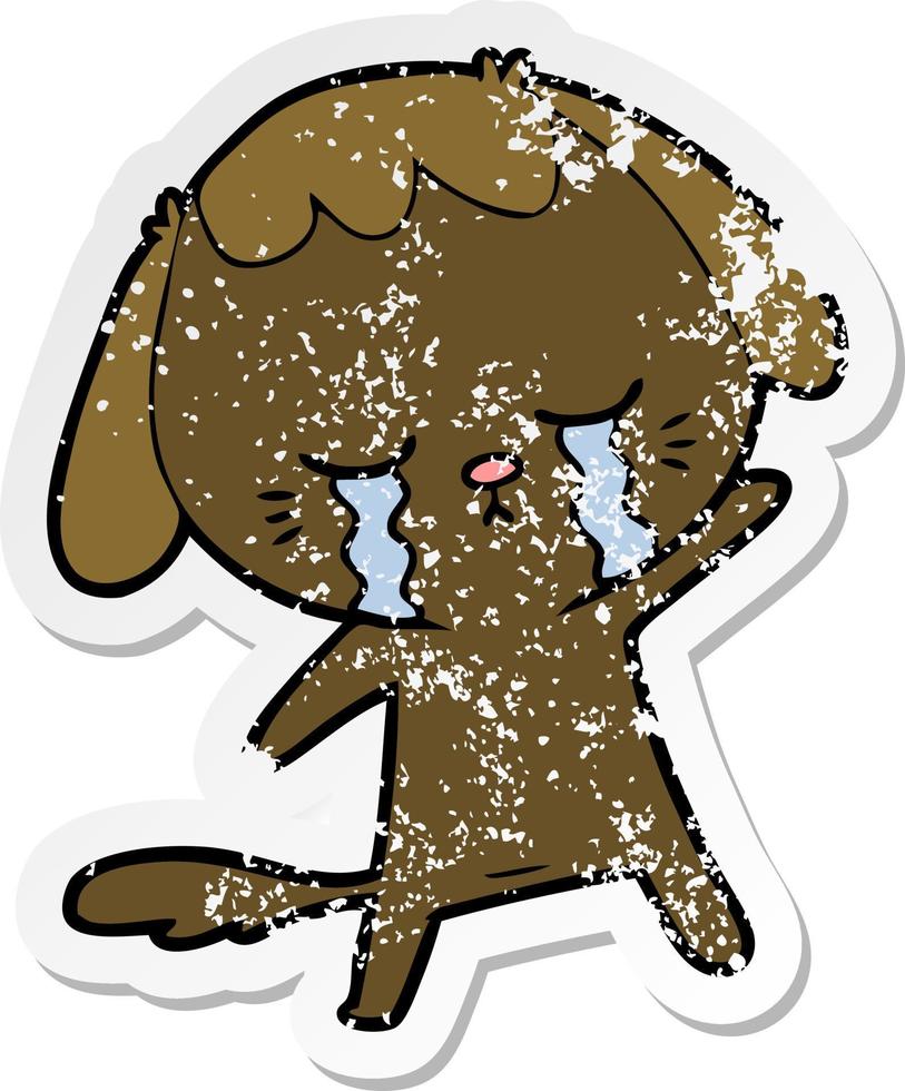 verontruste sticker van een cartoon huilende hond vector