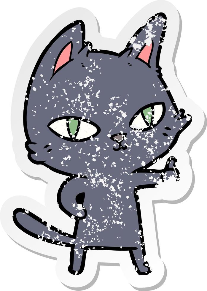 verontruste sticker van een cartoonkat die staart vector