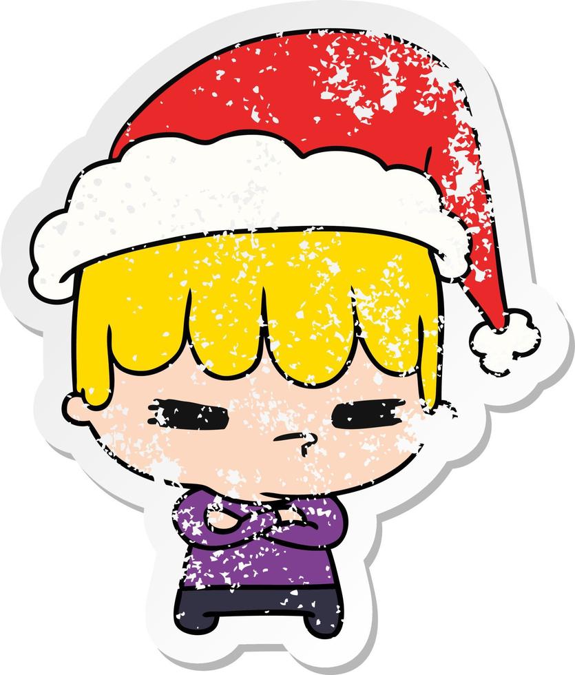 kerst verontruste sticker cartoon van kawaii jongen vector
