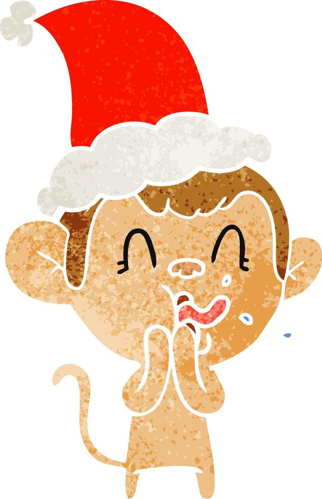 gekke retro cartoon van een aap die een kerstmuts draagt vector