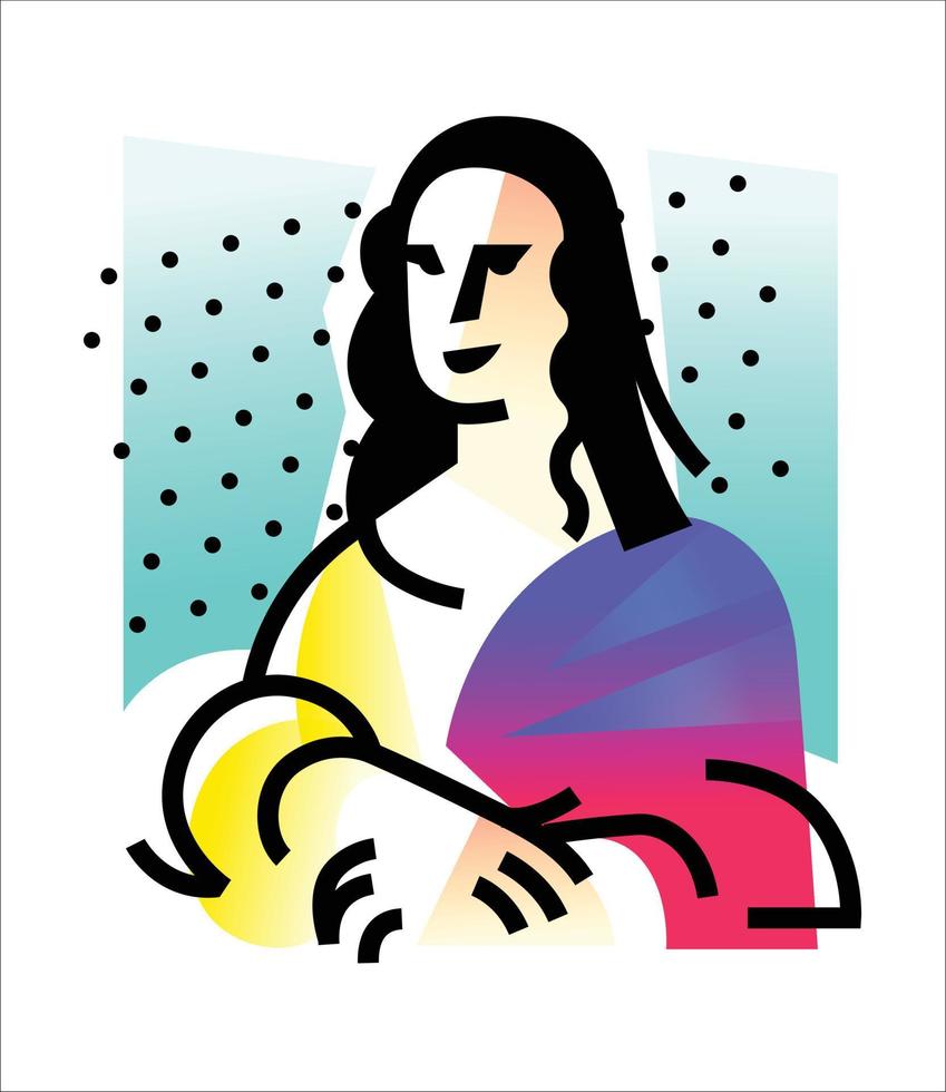 illustratie van de mona lisa. icoon van gioconda, de kunstenaar leonardo davinci. logo van een beroemd werk, interpretatie. platte vectorillustratie. logo voor schoonheidssalon, studio. abstracte afbeelding. vector