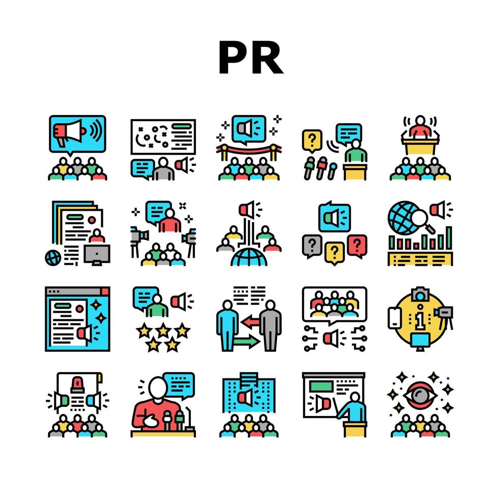 pr public relations collectie iconen set vector