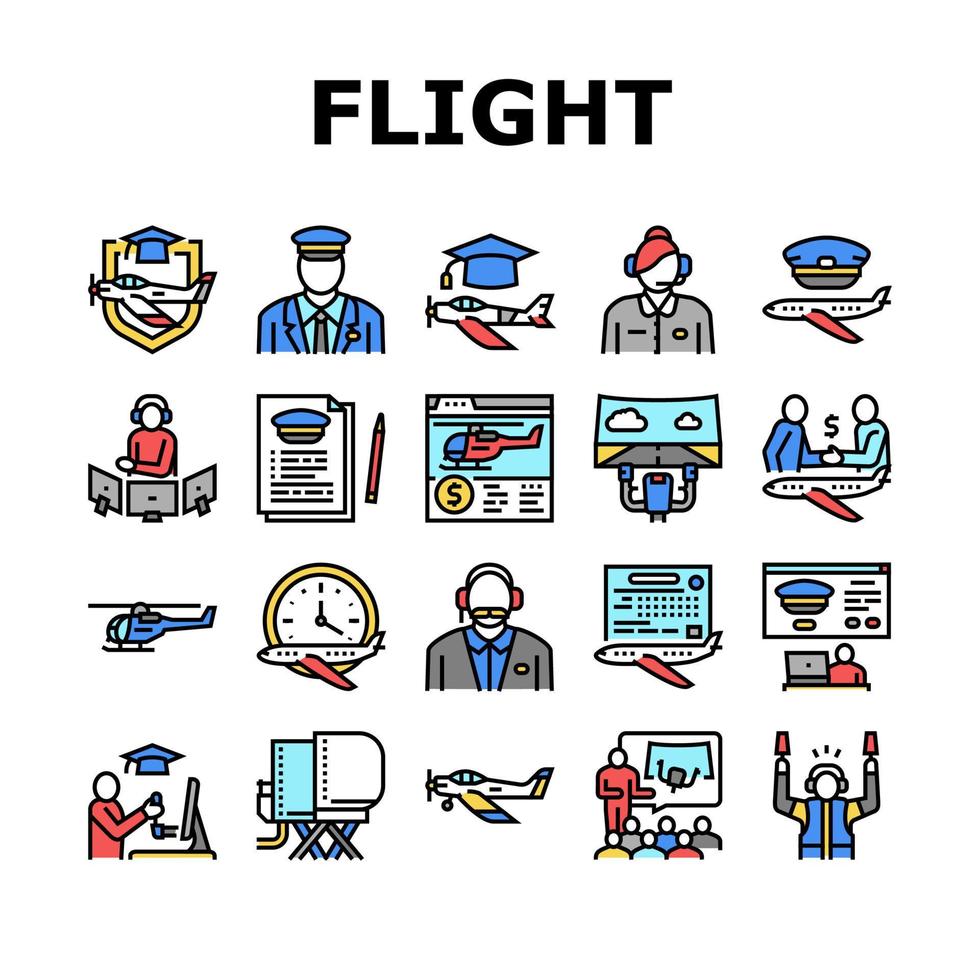 vliegschool opvoeden collectie iconen set vector