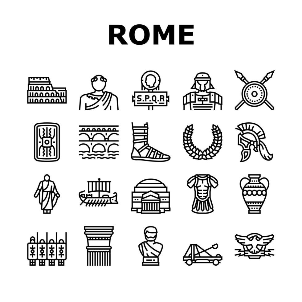 oude rome antieke geschiedenis iconen set vector