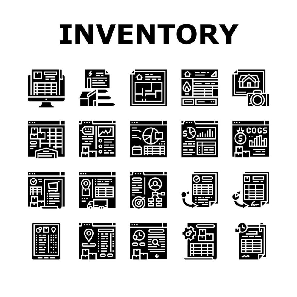 inventarisanalyse en rapportpictogrammen instellen vector