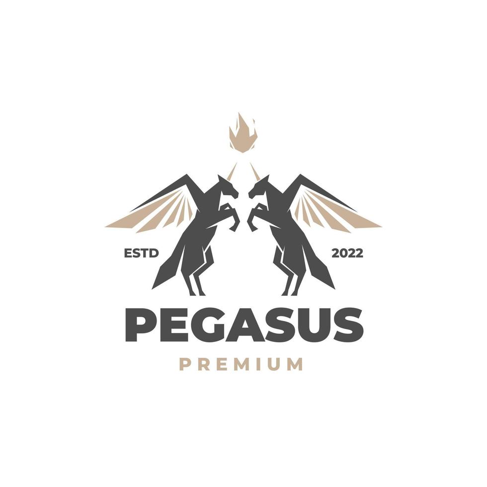 tweeling zwart pegasus paard illustratie logo met elegant abstract vuur vector