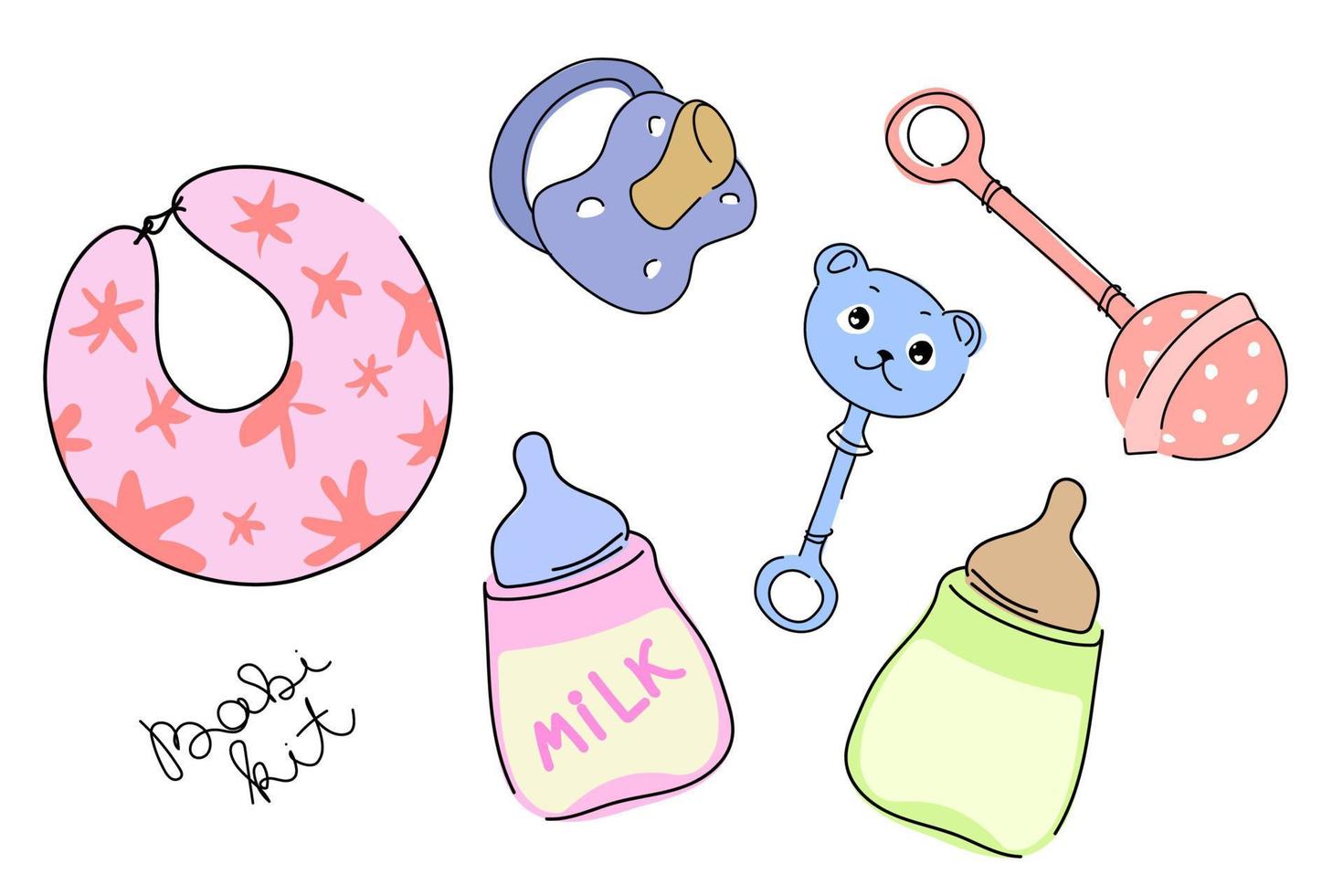 hand getrokken doodle babyset. vector