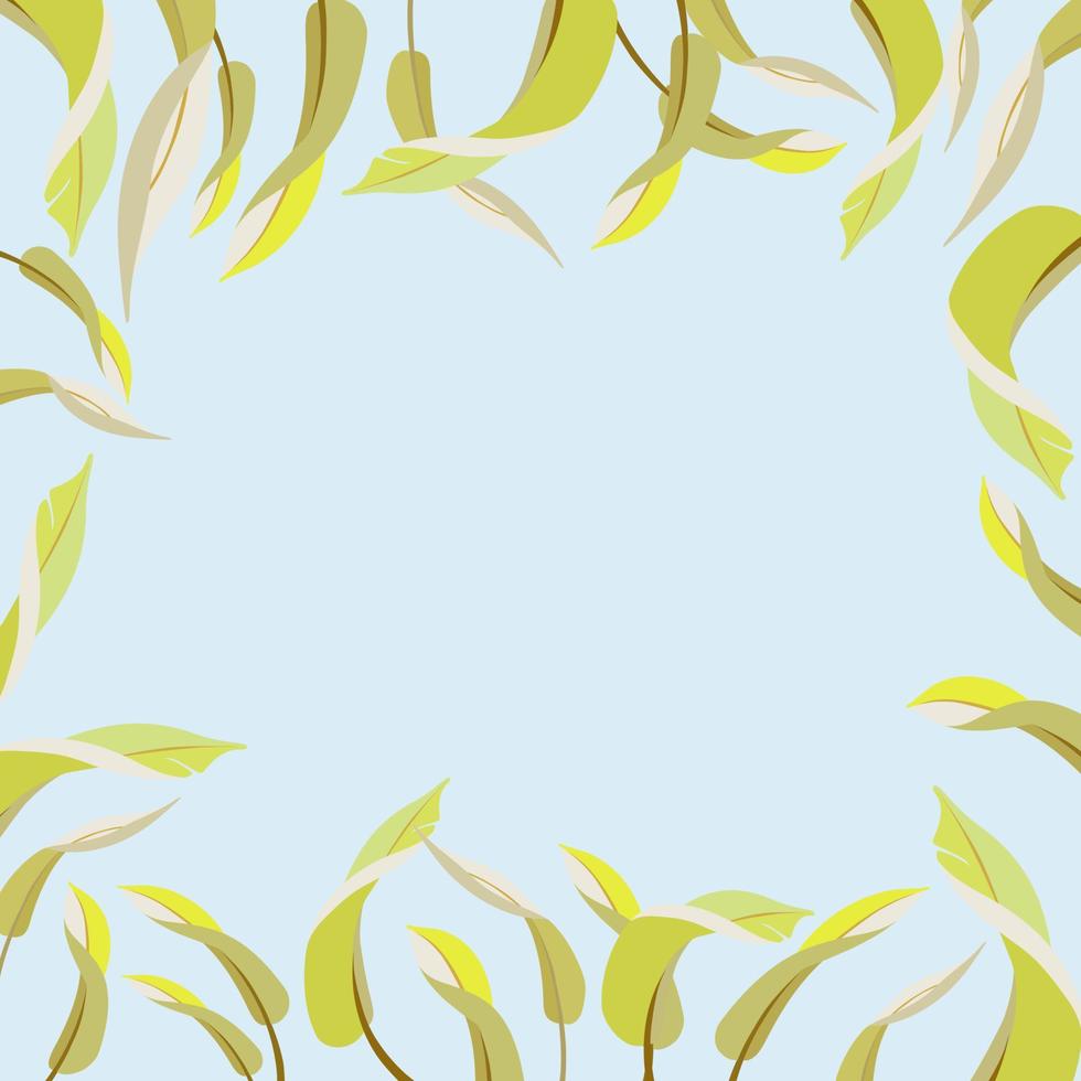 vector heldere vierkante frame met bananenbladeren op blauwe achtergrond.