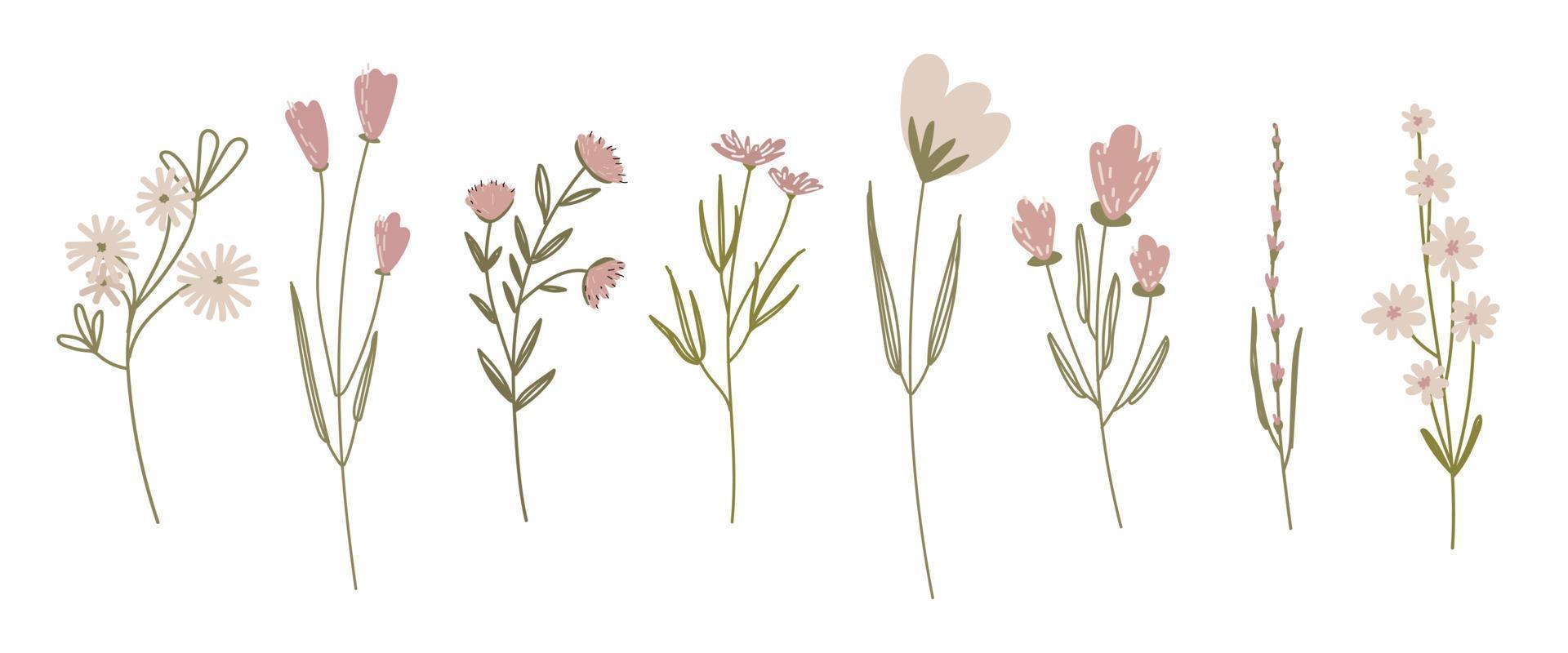 handgetekende set rustieke bloemen doodle voor decoratief ontwerp. bloemen illustratie vector. vector