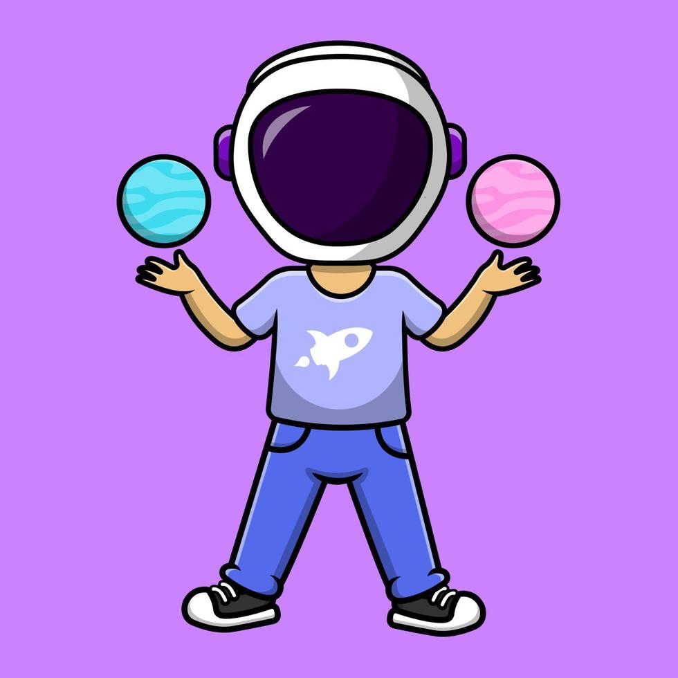 leuke jongen die helm met het vectorpictogramillustratie van het planeetbeeldverhaal draagt. mensen wetenschap platte cartoon concept vector