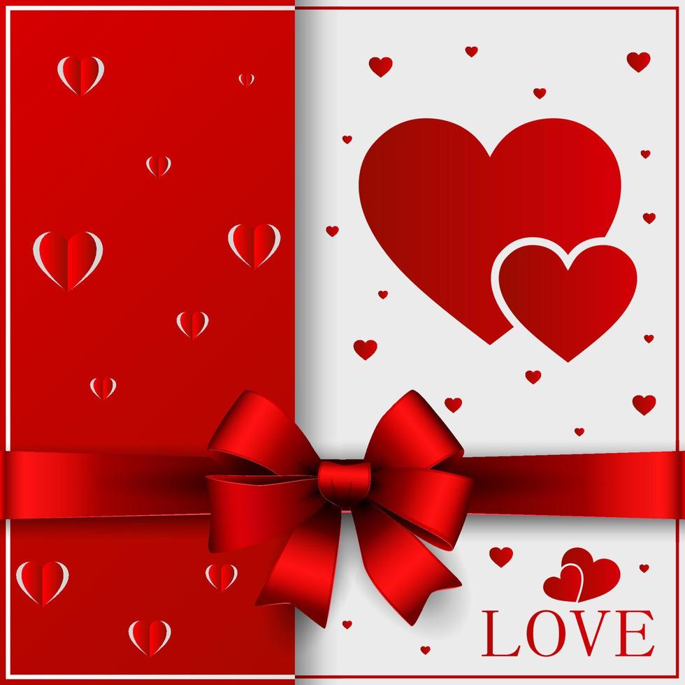 Valentijnsdag wenskaart met uitgesneden hart, lint op sierlijke twee kleuren achtergrond. vector