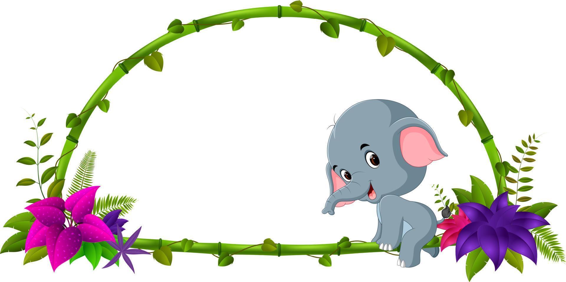 frame van bamboe en babyolifant vector