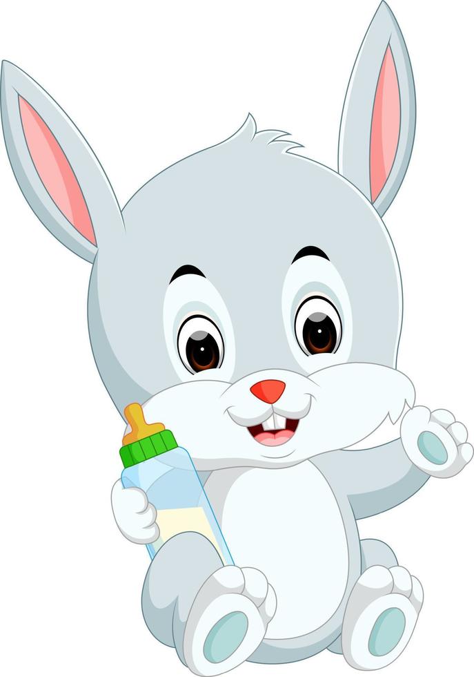 cartoon schattig konijntje met flesmelk met tepel vector