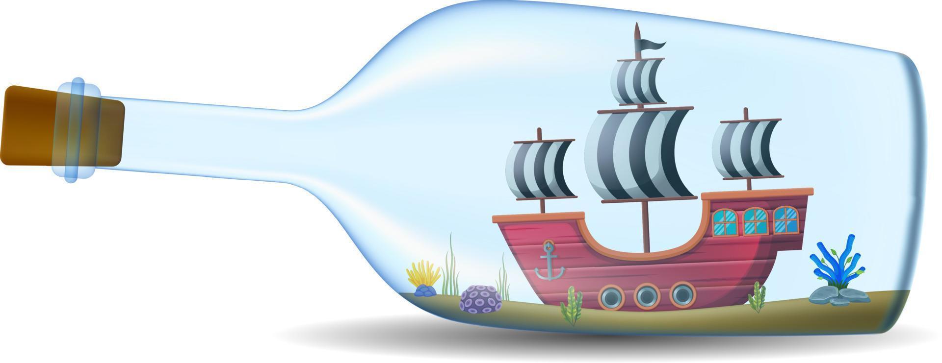 schip in de fles op witte achtergrond vector