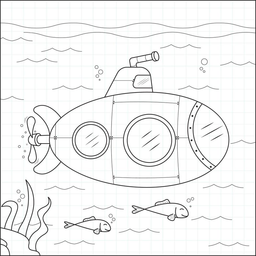 onderzeeër in de zee geschikt voor kinder kleurplaten pagina vectorillustratie vector