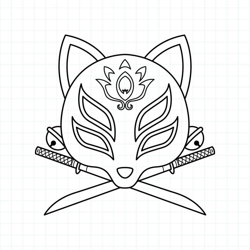 Japanse kitsune masker kleurplaat, vectorillustratie eps.10 vector