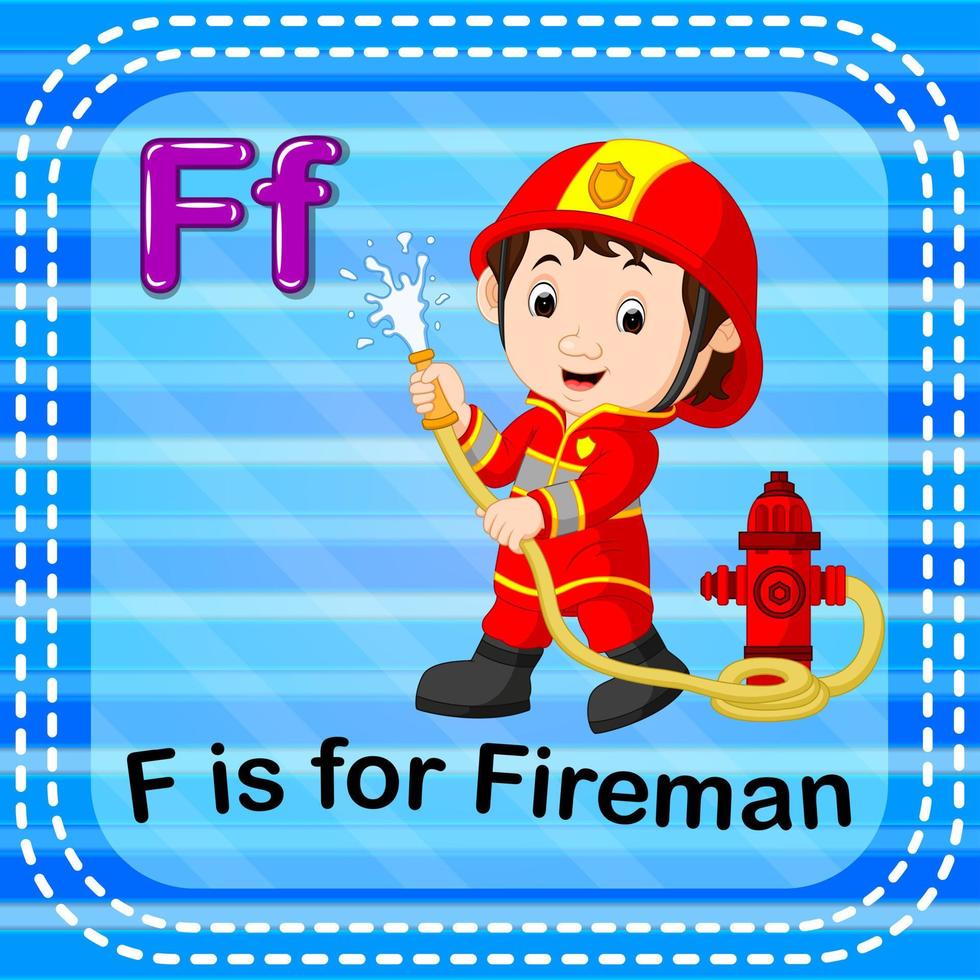 flashcard letter f is voor brandweerman vector