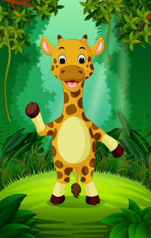 giraf in het heldere en groene bos vector