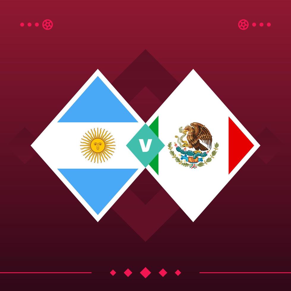 argentinië, mexico wereld voetbal 2022 wedstrijd versus op rode achtergrond. vector illustratie