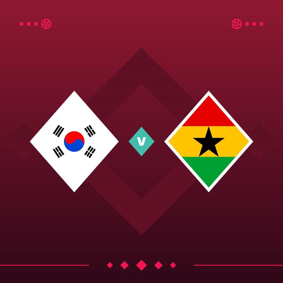 Zuid-korea, ghana wereld voetbal 2022 wedstrijd versus op rode achtergrond. vector illustratie