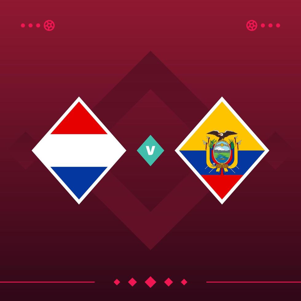 nederland, ecuador wereld voetbal 2022 wedstrijd versus op rode achtergrond. vector illustratie