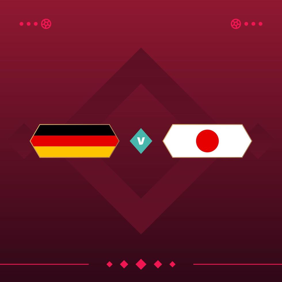 duitsland, japan wereld voetbal 2022 wedstrijd versus op rode achtergrond. vector illustratie