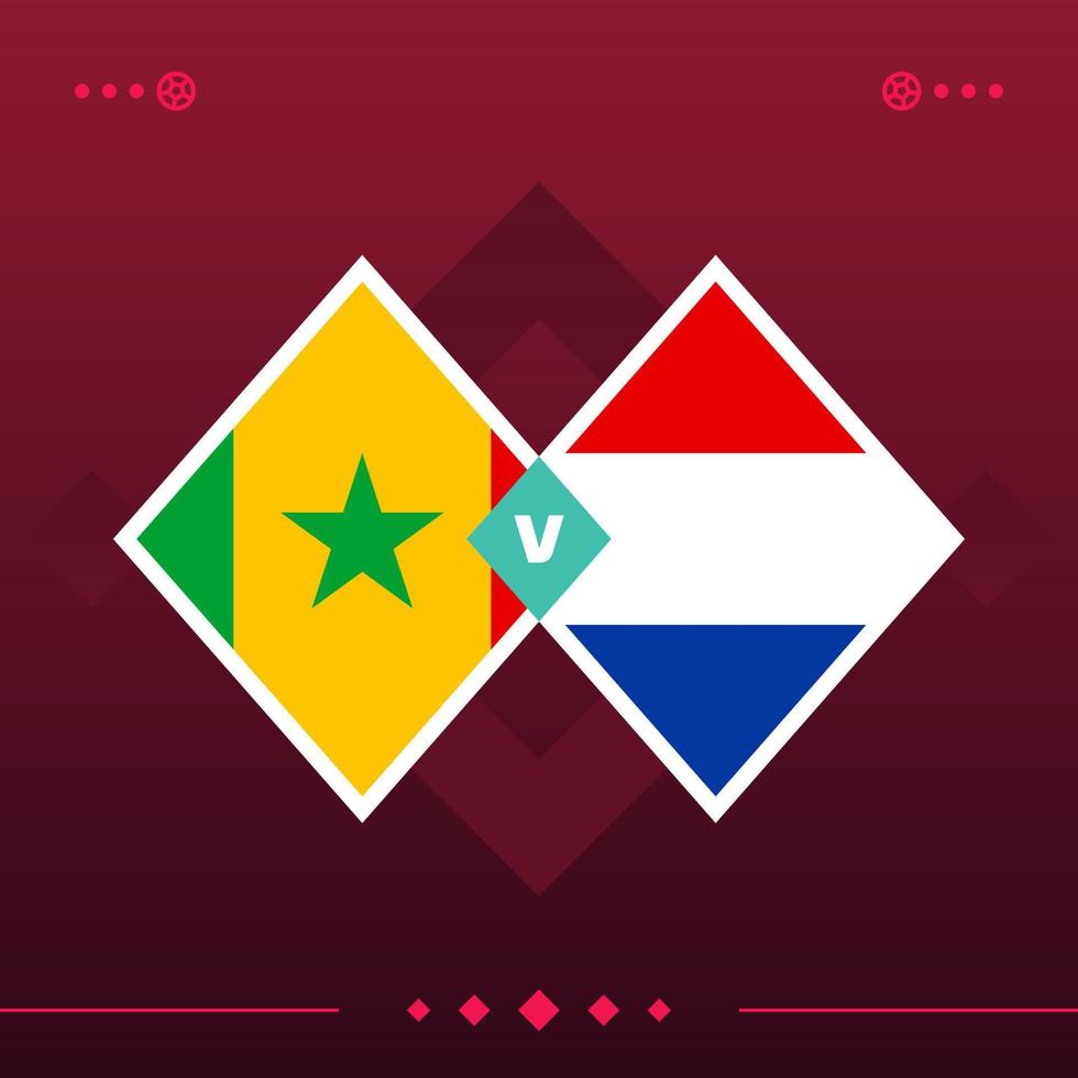 Senegal, Nederland wereldvoetbal 2022 wedstrijd versus op rode achtergrond. vector illustratie