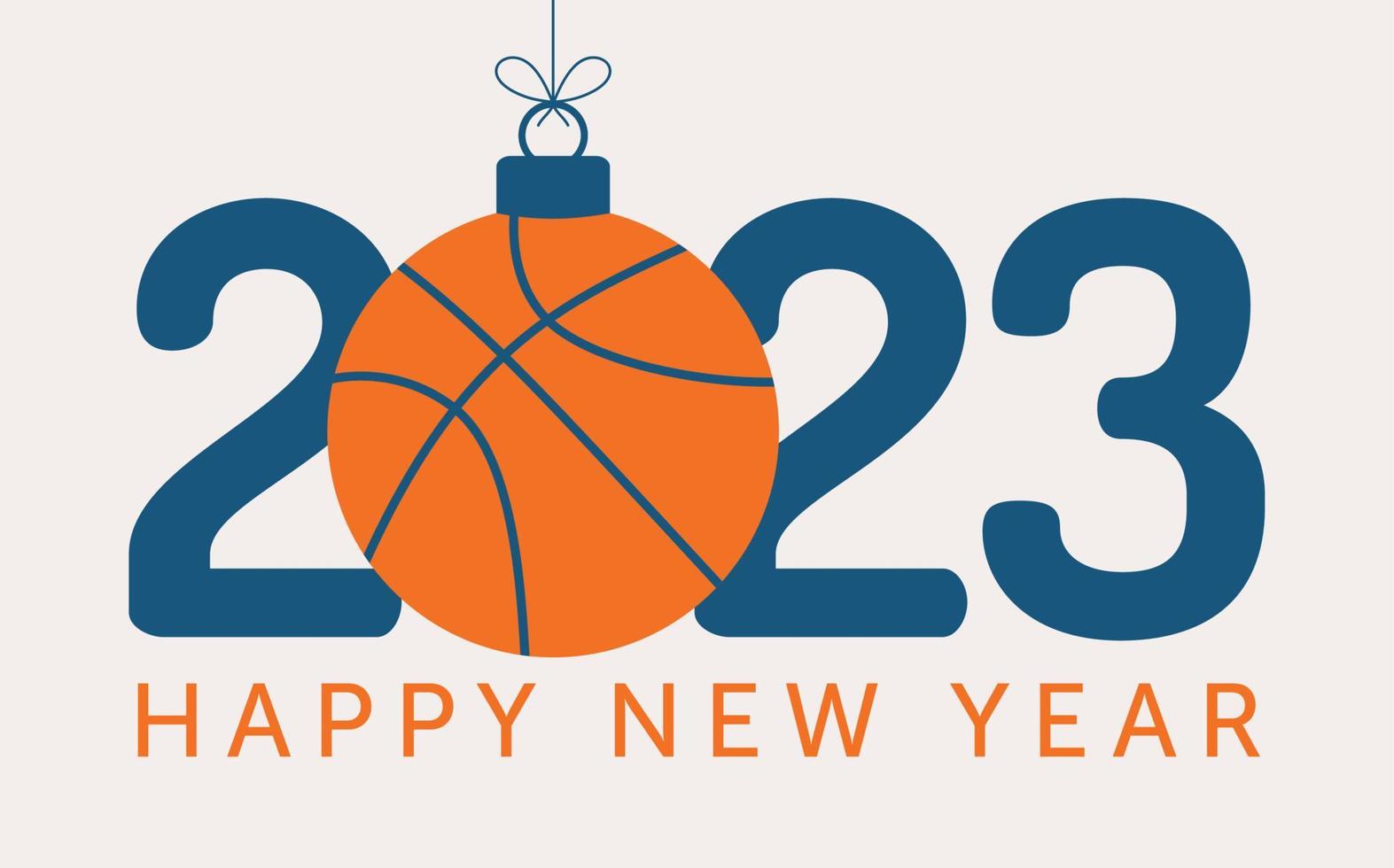 basketbal 2023 gelukkig nieuwjaar. sport wenskaart met basketbal bal op de vlakke achtergrond. vectorillustratie. vector