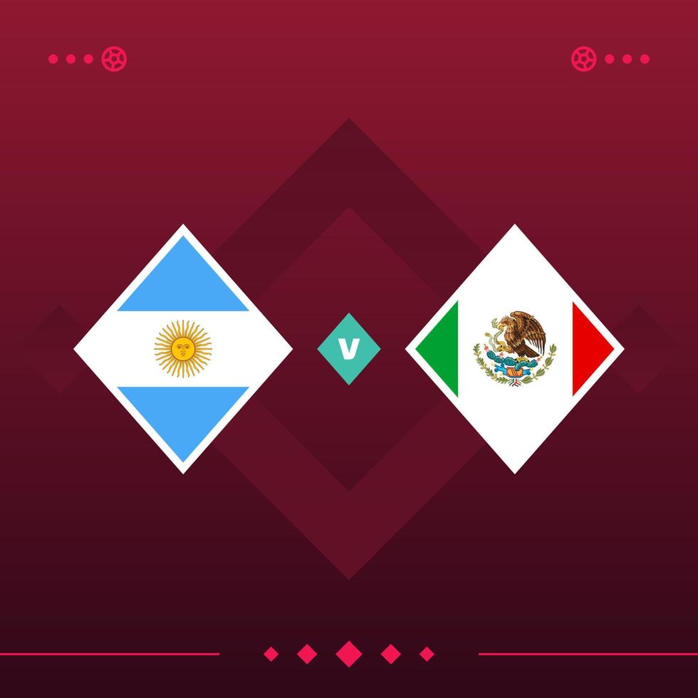 argentinië, mexico wereld voetbal 2022 wedstrijd versus op rode achtergrond. vector illustratie