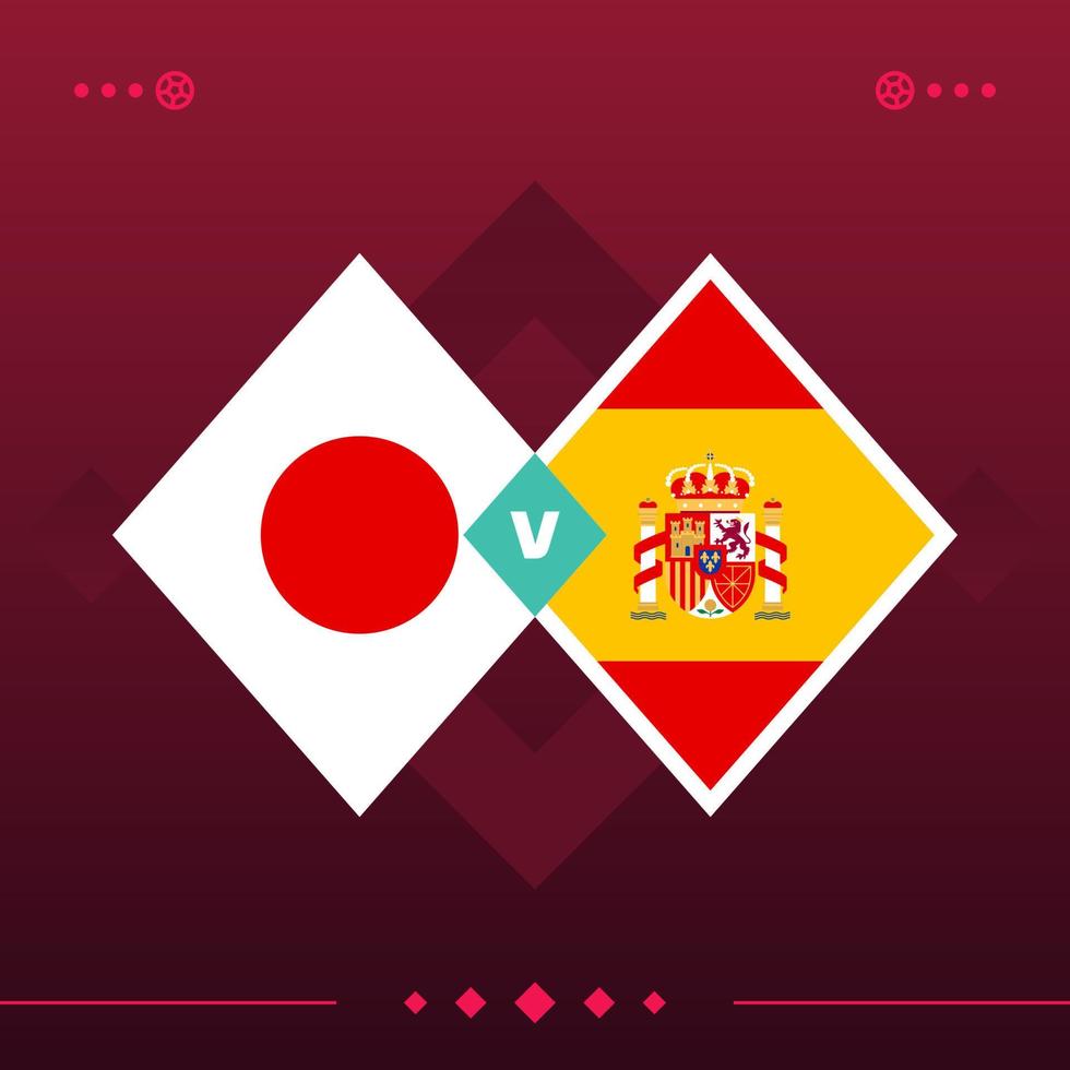 japan, spanje wereld voetbal 2022 wedstrijd versus op rode achtergrond. vector illustratie