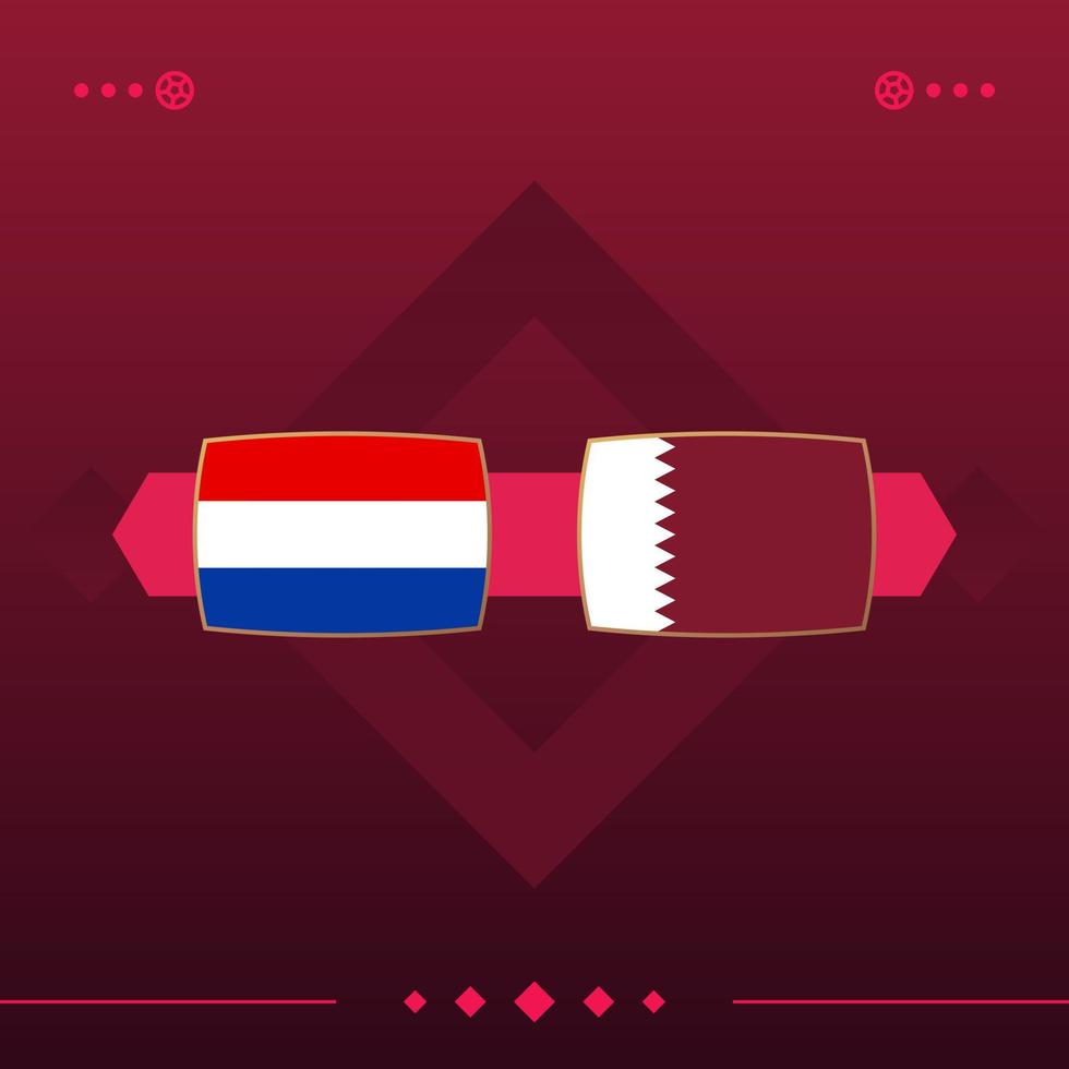 nederland, qatar wereld voetbal 2022 wedstrijd versus op rode achtergrond. vector illustratie