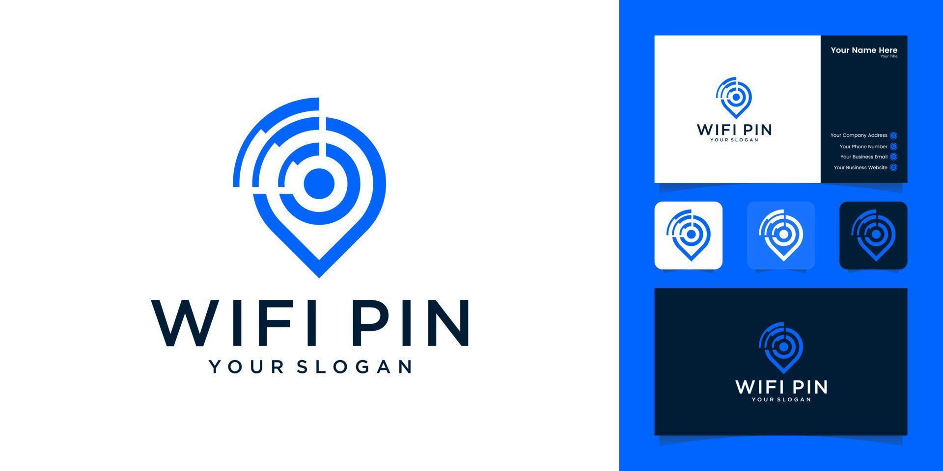 pin locatie wifi pictogram logo ontwerpsjabloon en visitekaartje vector