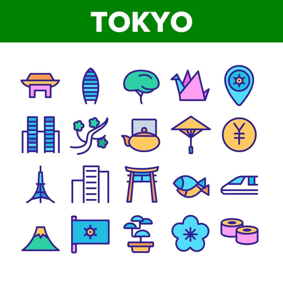 Tokyo collectie natie elementen pictogrammen instellen vector