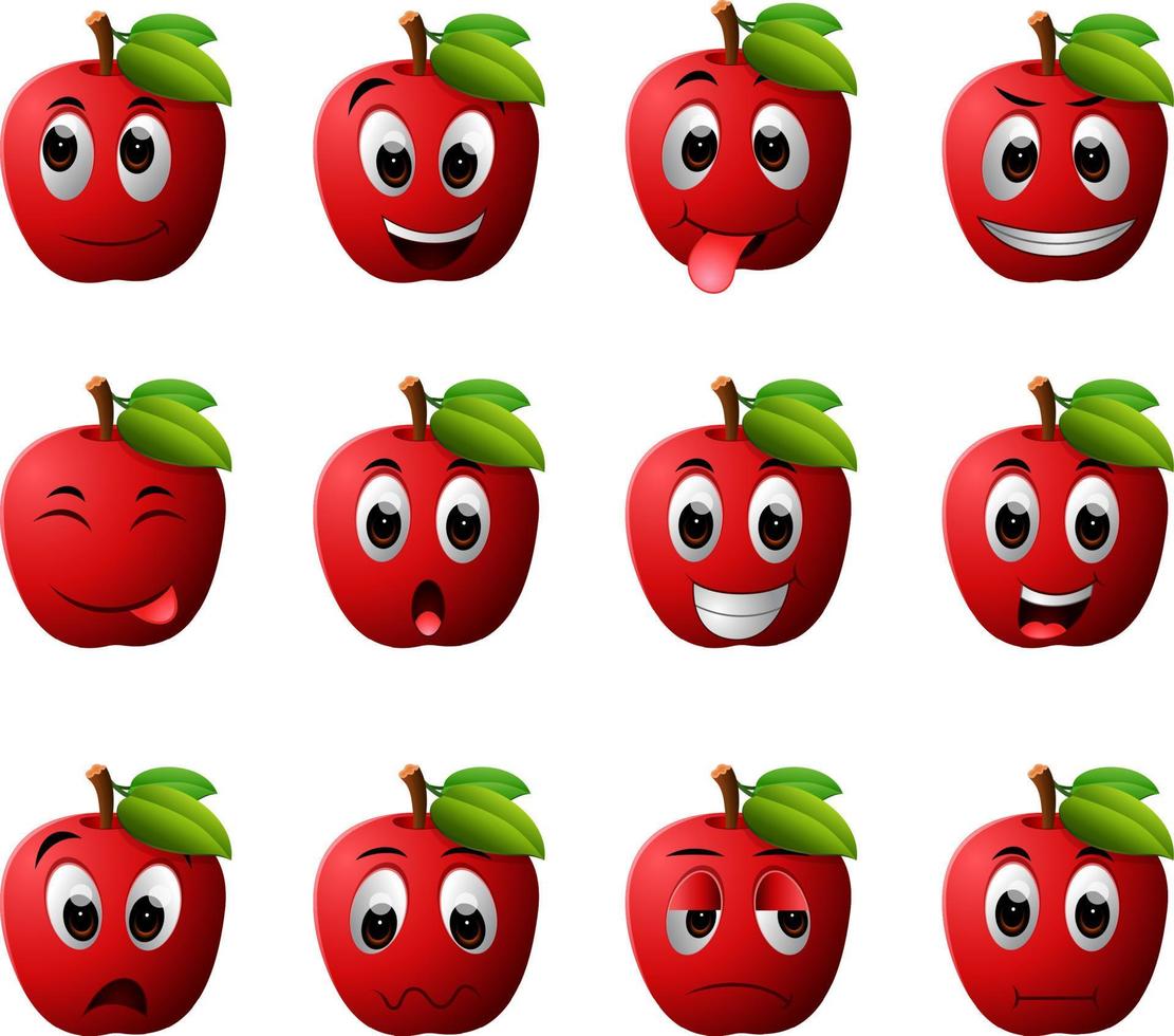 appel met verschillende emoticons vector