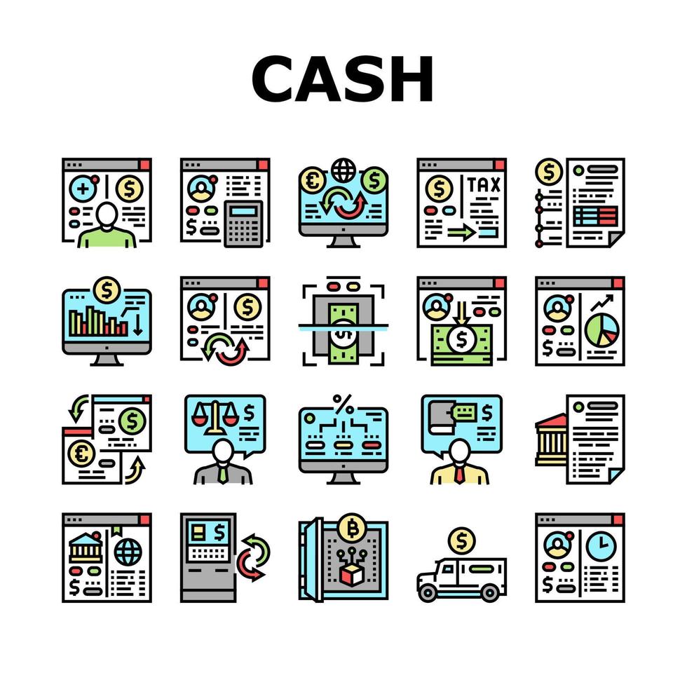 cash diensten bank collectie iconen set vector