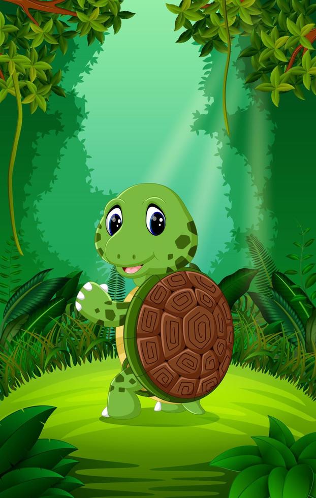 schildpad in het heldere en groene bos vector
