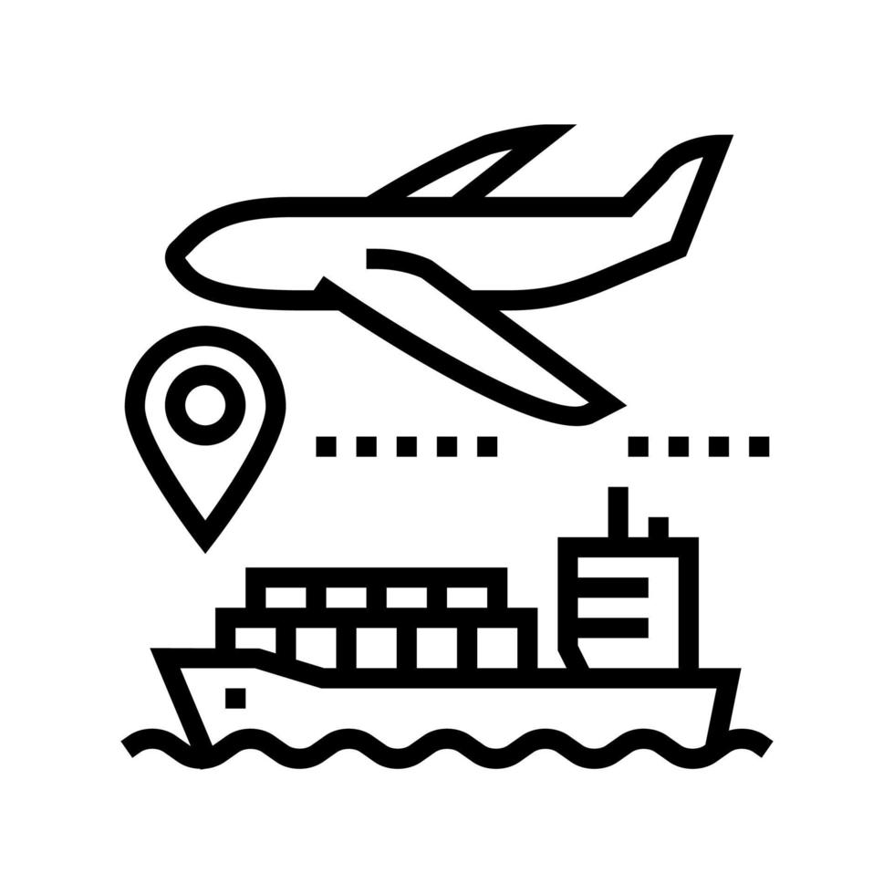 vliegtuig en schip leveren lijn pictogram vectorillustratie vector