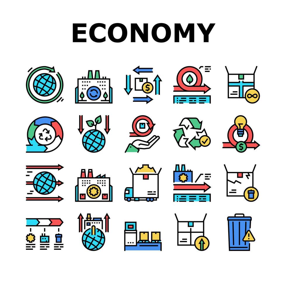 circulaire en lineaire economie model pictogrammen instellen vector