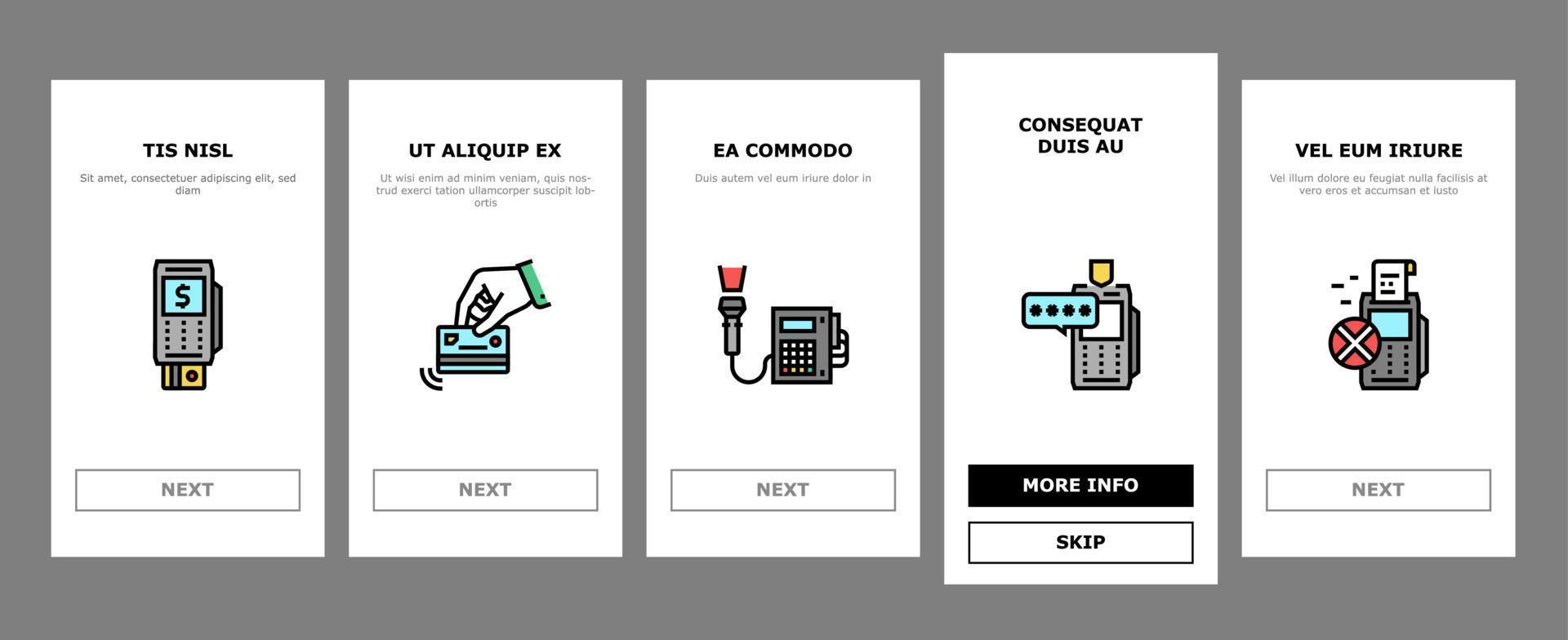 pos terminal apparaat onboarding pictogrammen instellen vector