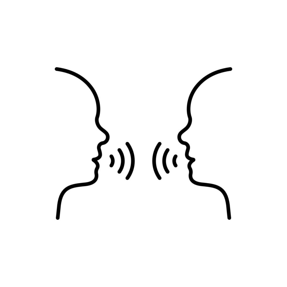 twee man praten lijn icoon. mensen worden geconfronteerd met hoofd in profiel spreken lineair pictogram. persoon gesprek toespraak overzicht pictogram. communicatie gesprek. bewerkbare streek. geïsoleerde vectorillustratie. vector