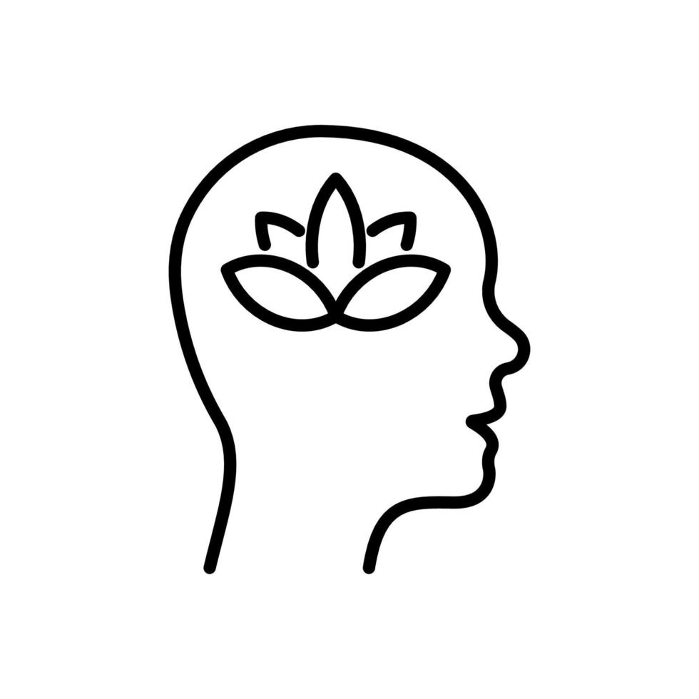 lotus hersenen welzijn concept lijn icoon. welzijnsvrede, geestelijk gezond wellnesspictogram. meditatie yoga overzichtssymbool. bloem natuur creativiteit. bewerkbare streek. geïsoleerde vectorillustratie. vector