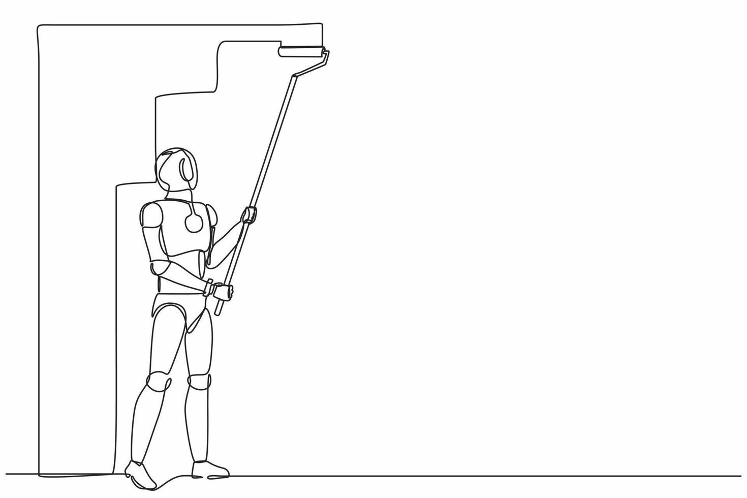 enkele een lijntekening robot schilder decorateur reparateur mensen aan het werk. toekomstige technologische ontwikkeling. kunstmatige intelligentie en machine learning. doorlopende lijn tekenen ontwerp vectorillustratie vector