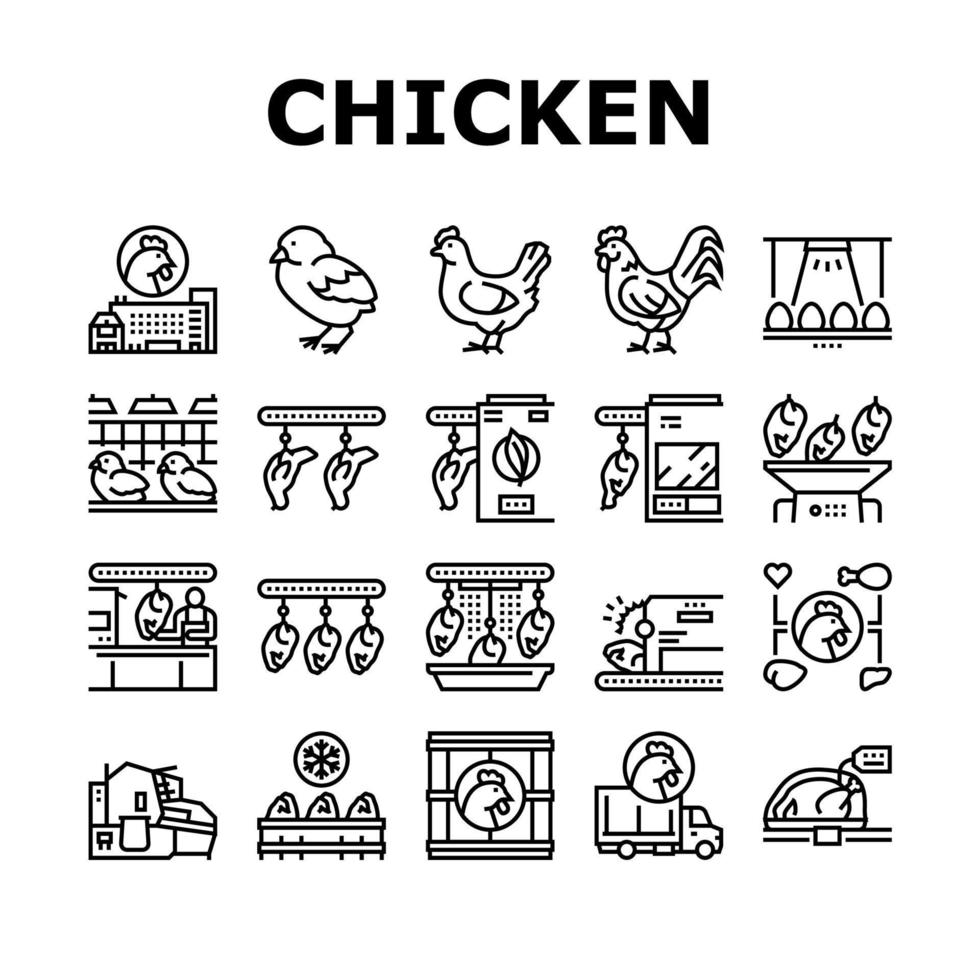 kippenvlees fabriek collectie iconen set vector
