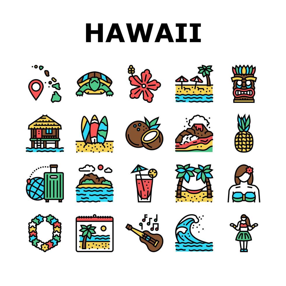 hawaii eiland vakantie resort pictogrammen instellen vector