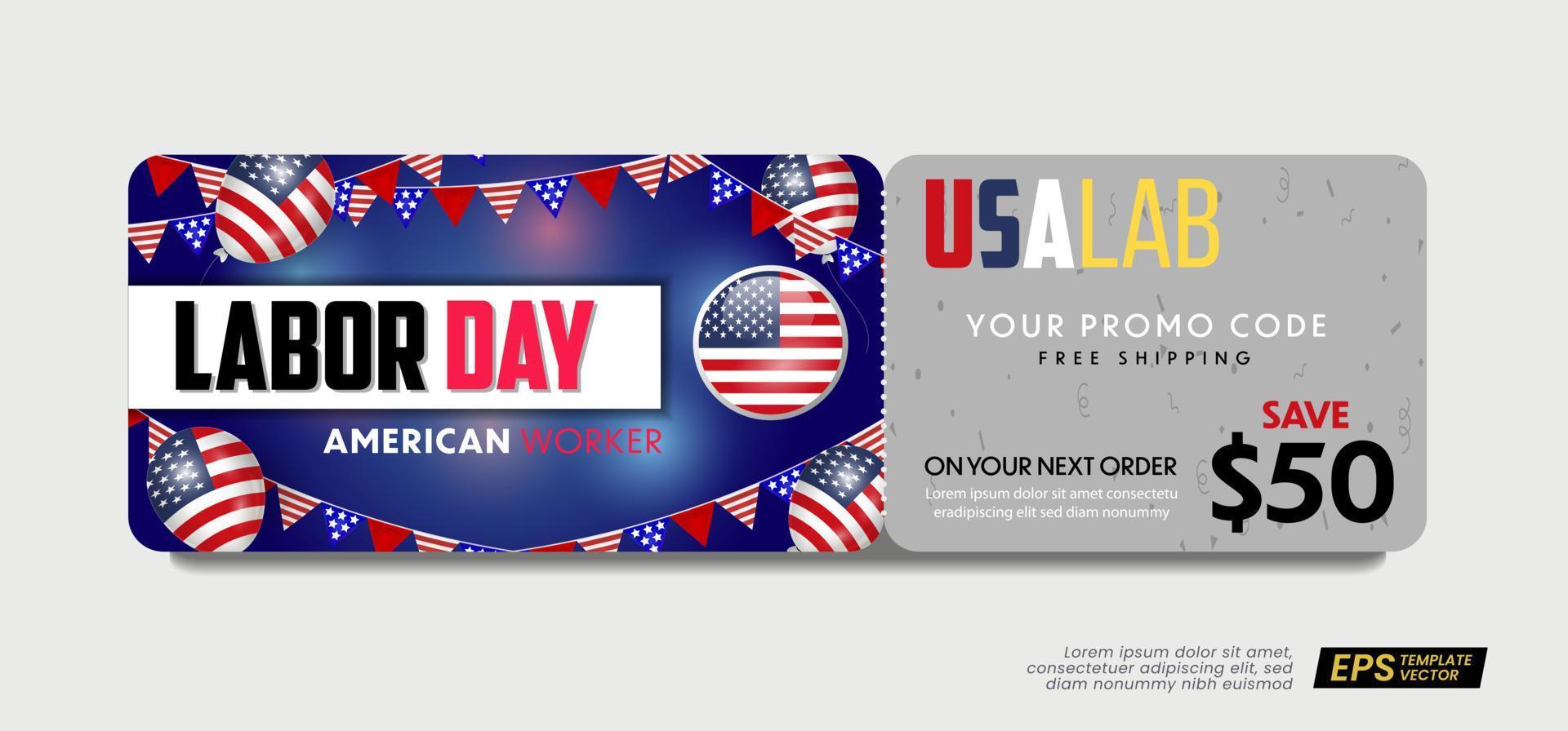 usa arbeidsdag cadeau promotie coupon banner achtergrond. arbeidsdag voucher vector ontwerp.