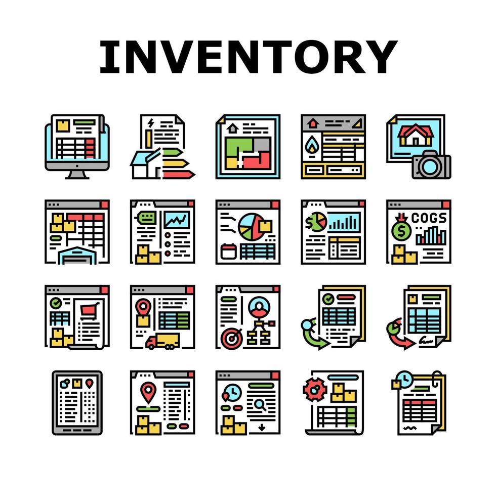 inventarisanalyse en rapportpictogrammen instellen vector