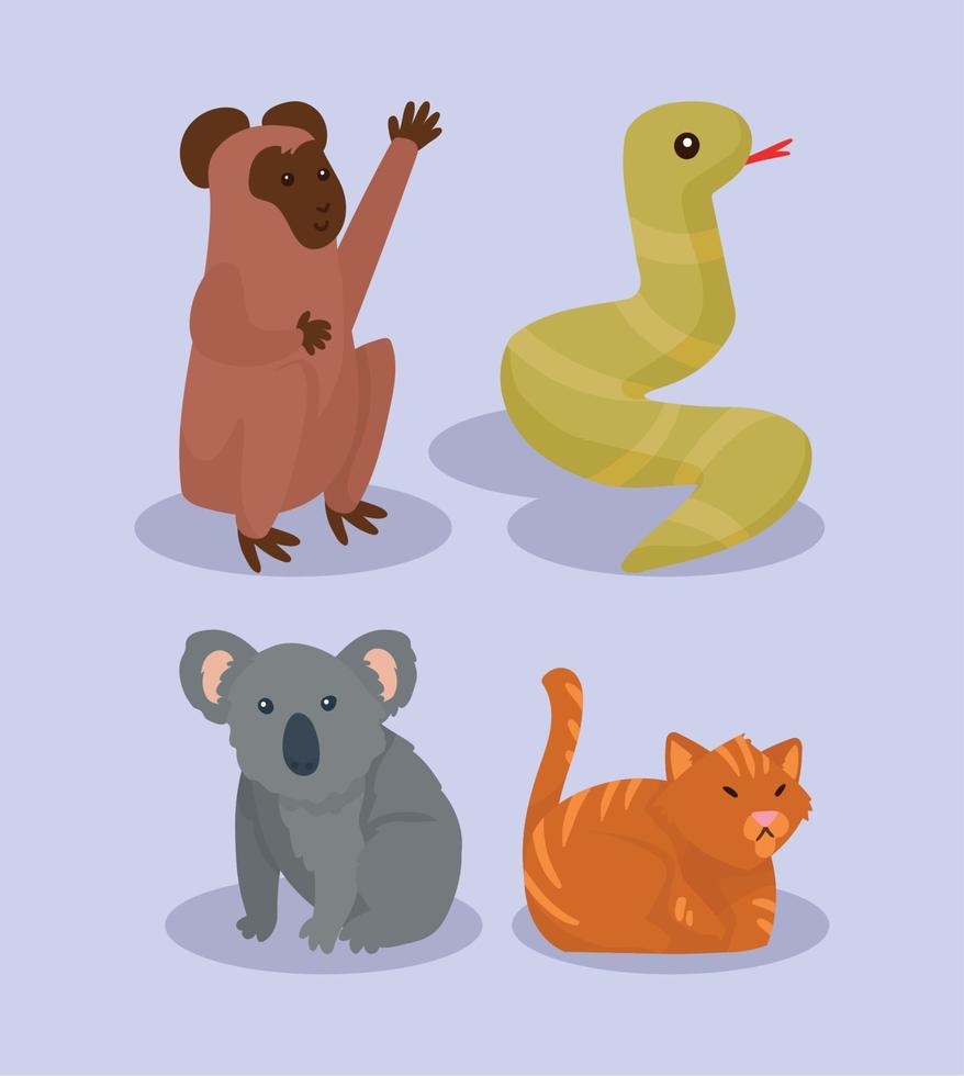 vier schattige dieren vector