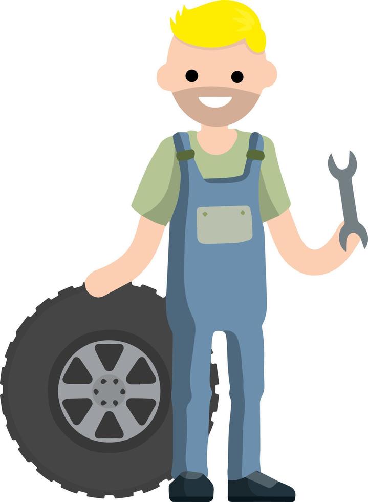 cartoon afbeelding - technicus man in uniform. jonge jongen werknemer. mannelijke monteur met gereedschapskist. reparatie specialist man met apparatuur vector