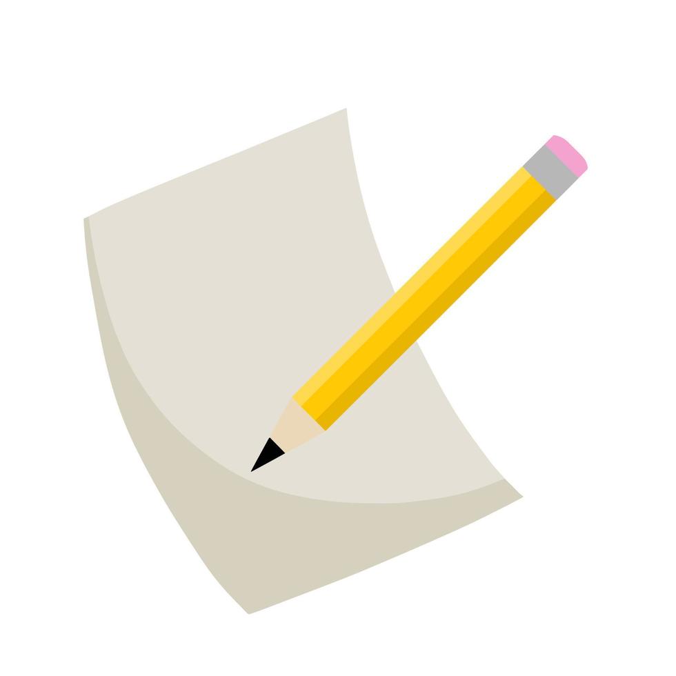 potlood en papier. de invoer in het notitieboekje. schrijven en briefpapier. icoon van de les. wit laken. platte cartoonillustratie vector
