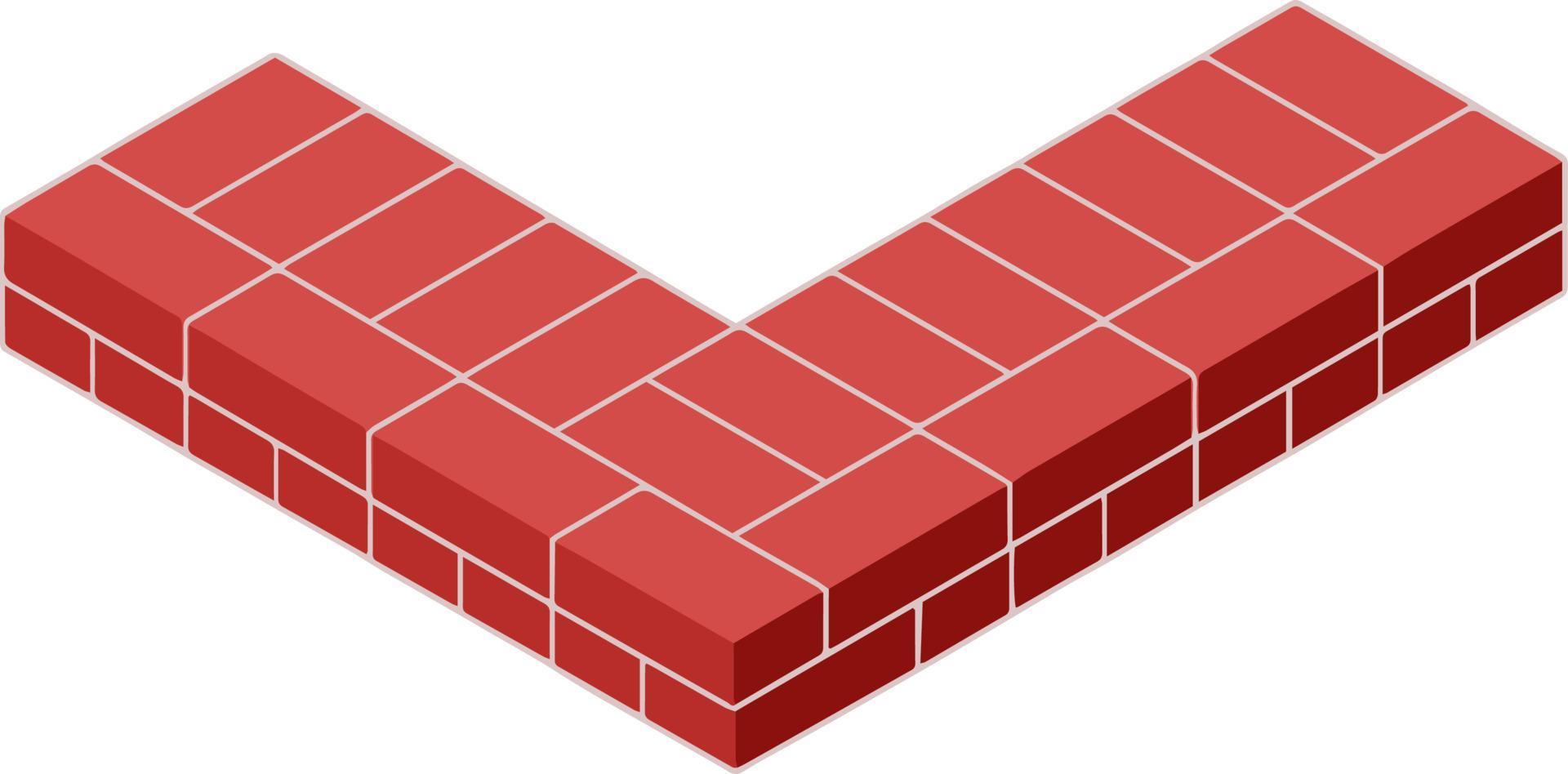 rode bakstenen muur van huis. element van de bouwconstructie. hoek van stenen object. isometrische illustratie. symbool van bescherming en veiligheid vector